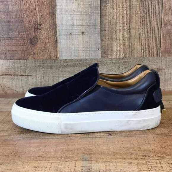 Buscemi Blue Leather Velvet Slip On Sneakers Womens 39 9 Shoes Mens 6 Designer - Picture 6 of 13